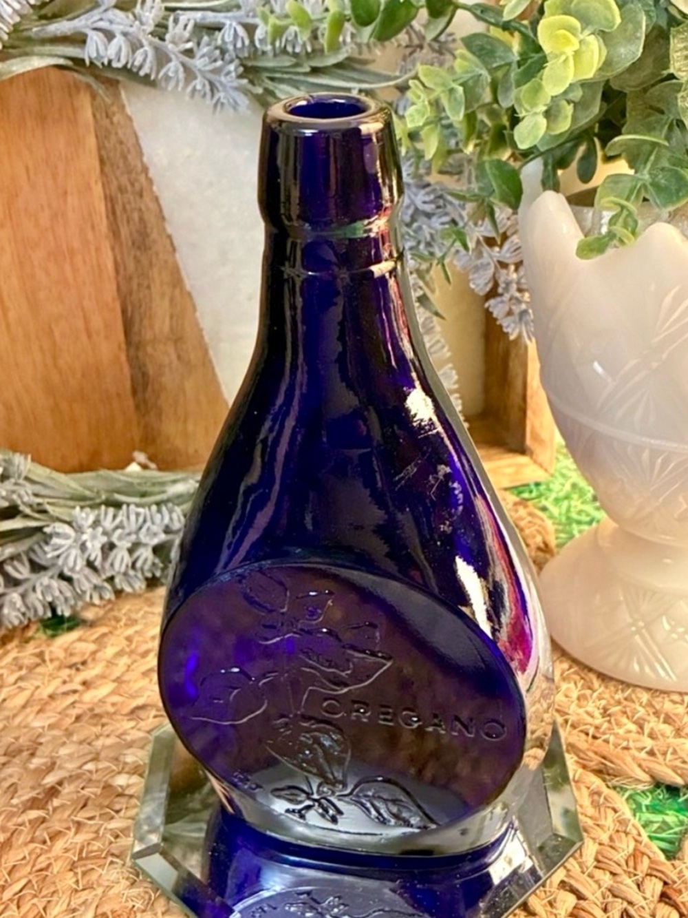 Cobalt Blue Decorative Glass Oregano Oil Bottle